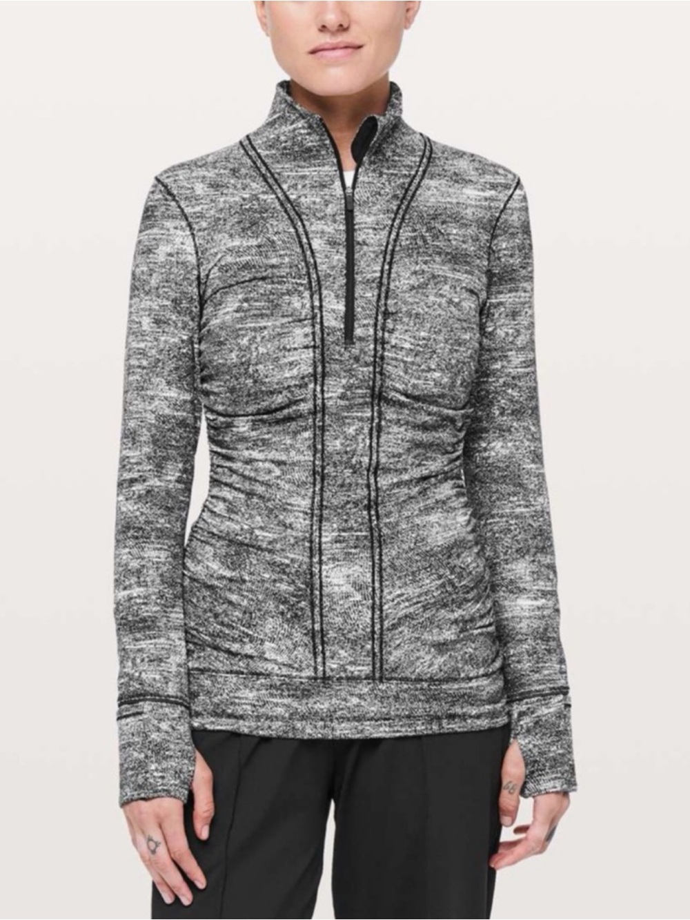 Lululemon Cypress Kiss 1/2 Zip Sz 6 In Rush Jacquard Black White
